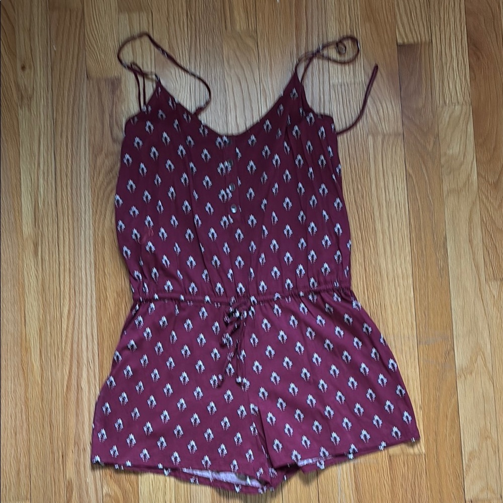 Aeropostale Burgundy and White Romper with Geometric Print